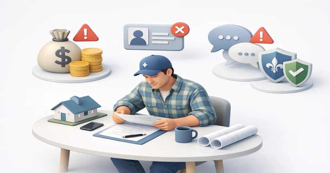 Propriétaire vérifiant les références d'un entrepreneur sur son ordinateur