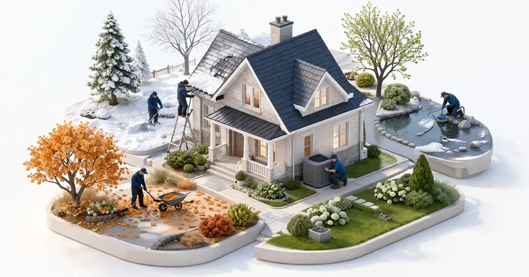 Ottawa home surrounded by seasonal weather changes showing maintenance tasks throughout the year