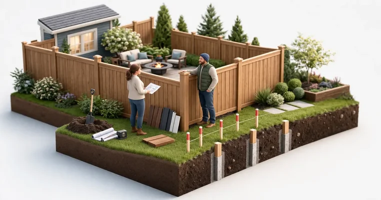 New cedar privacy fence installed along a backyard property line in an Ottawa residential neighbourhood